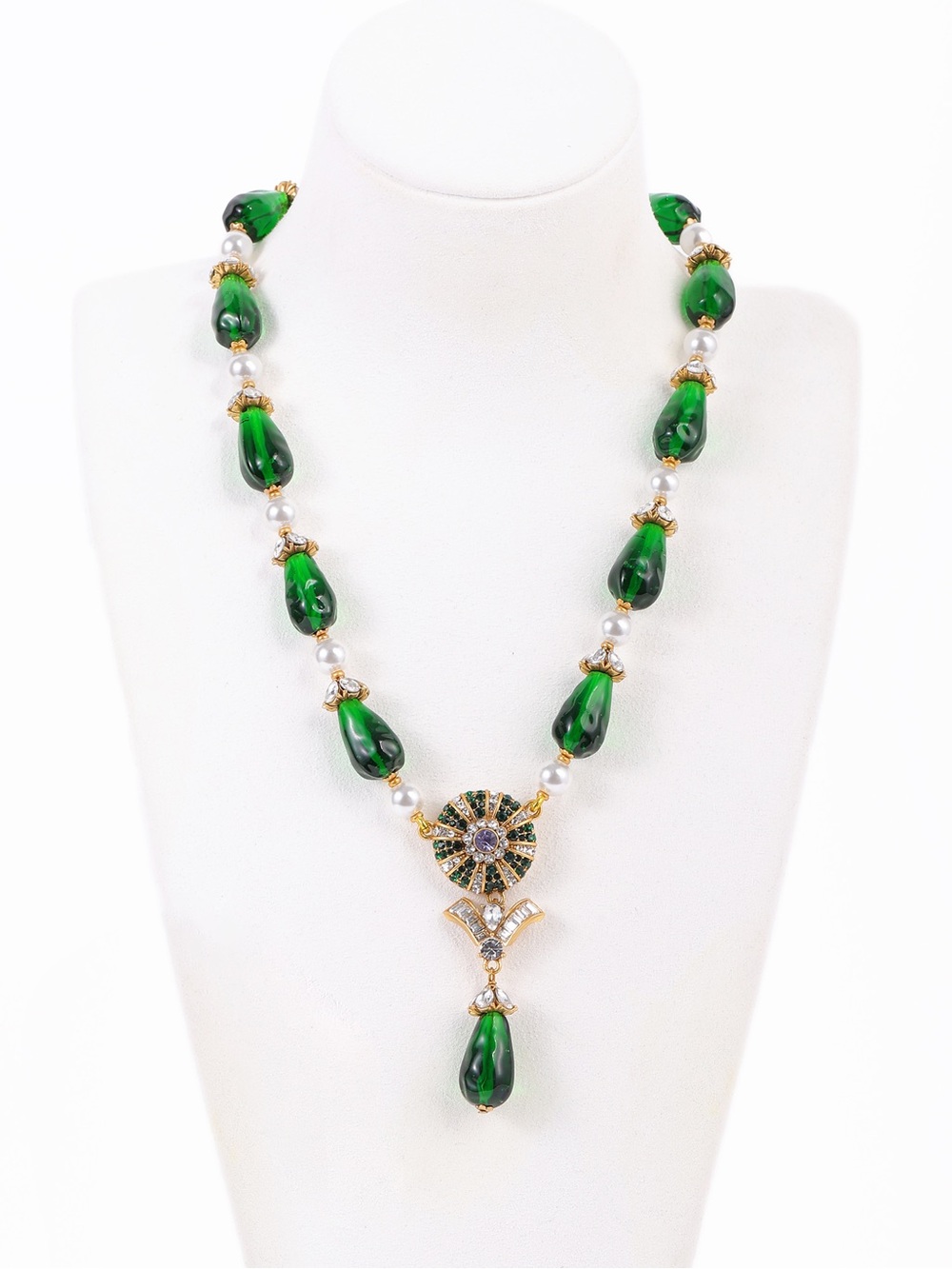Green Teardrop Pearl Pendant Necklace - Women Jewelry